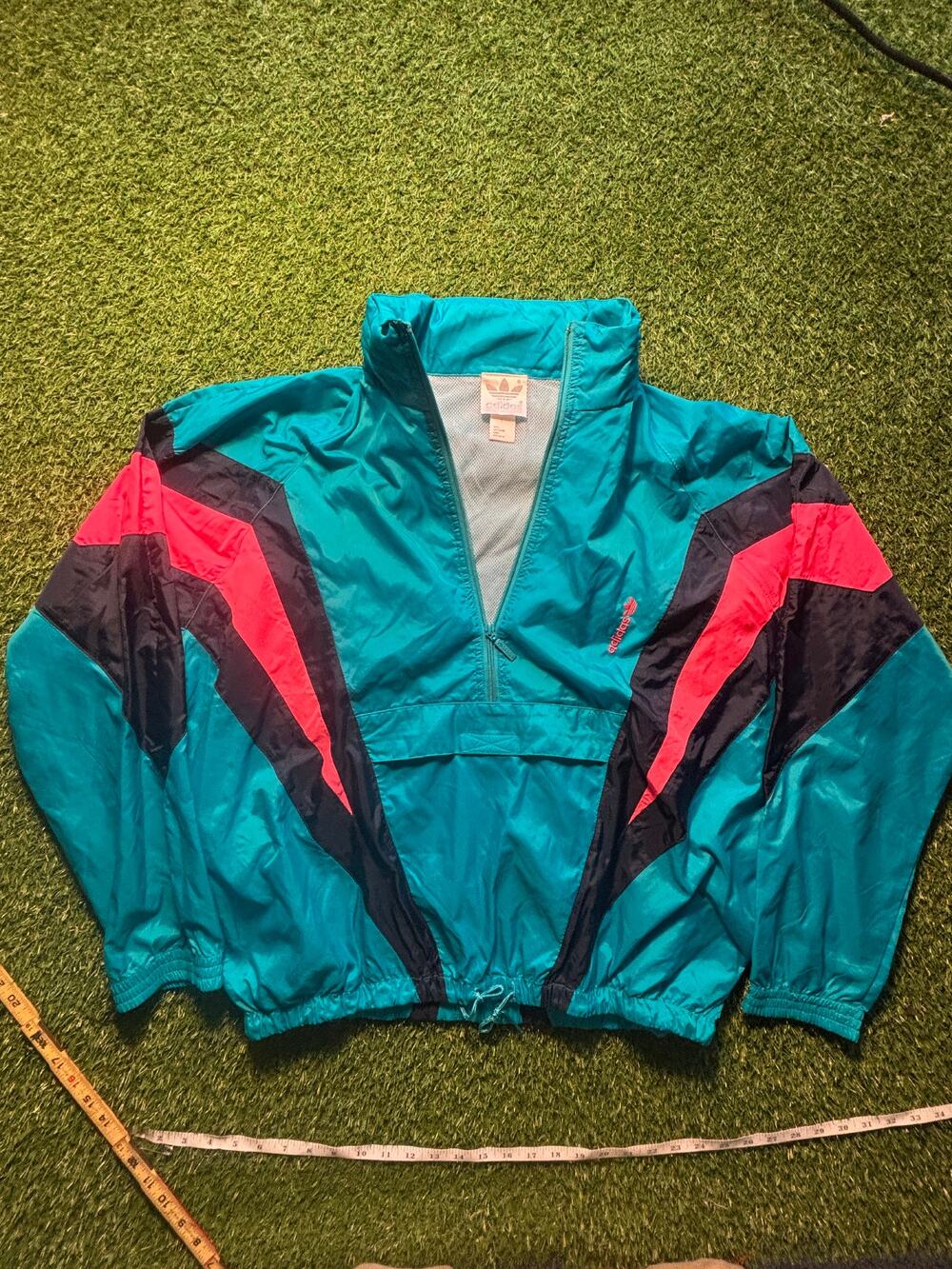 Vintage 90s Adidas Trefoil Windbreaker Half Zip Teal Pink L